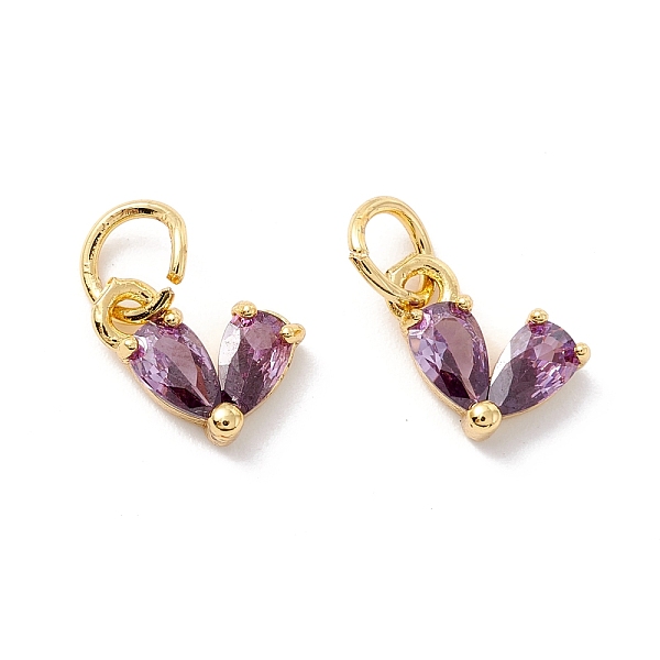 

PandaHall Rack Plating Brass Cubic Zirconia Charms, with Jump Ring, Cadmium Free & Lead Free, Real 18K Gold Plated, Heart, Purple, 8x7x3mm...
