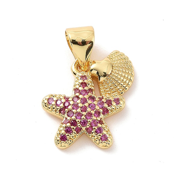

PandaHall Brass Micro Pave Cubic Zirconia Charms, Starfish with Shell Shape Charm, Real 18K Gold Plated, Camellia, 13.5x13x2.5mm, Hole..., Pink