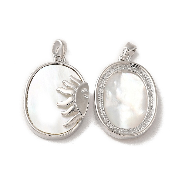 

PandaHall Brass Pendants, with Shell, Oval with Sun Charms, Platinum, 24x17x5mm, Hole: 2.4x4.4mm Shell Oval