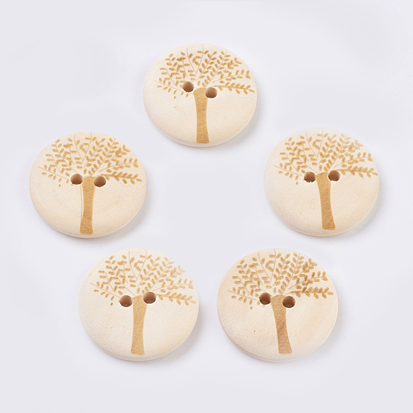 

PandaHall Wooden Buttons, 2-Hole, Flat Round with Tree, Blanched Almond, 25x4mm, Hole: 2.5mm Wood Flat Round Orange