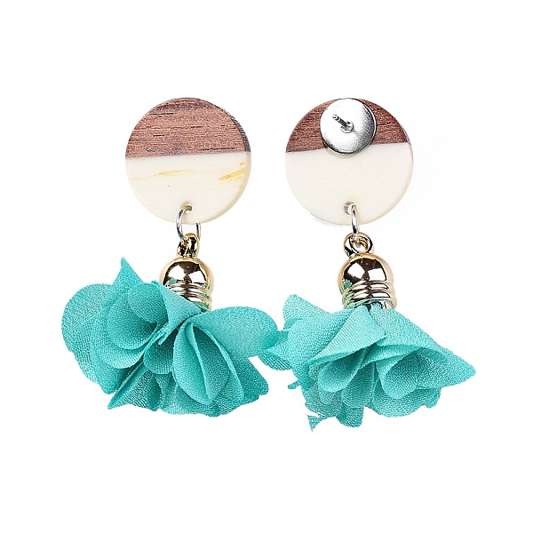 

PandaHall Stud Earrings, with Cloth Pendant, Resin & Wood Pendants and Stainless Steel Findings, Flat Round and Flower, Turquoise..., Green