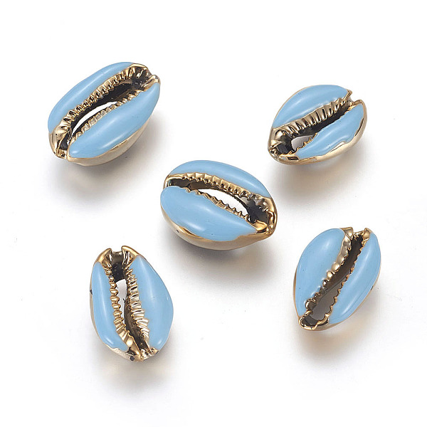 

PandaHall Electroplated Natural Cowrie Shell Beads, with Enamel, Undrilled/No Hole Beads, Golden, Light Sky Blue, 18~22x13~15x7~8mm Cowrie...