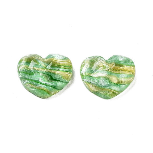 Cabochons dÃ©codÃ©s en rÃ©sine translucide, coeur de pÃªche ondulÃ© avec de la poudre scintillante, vert clair, 17.5x21x8.5mm