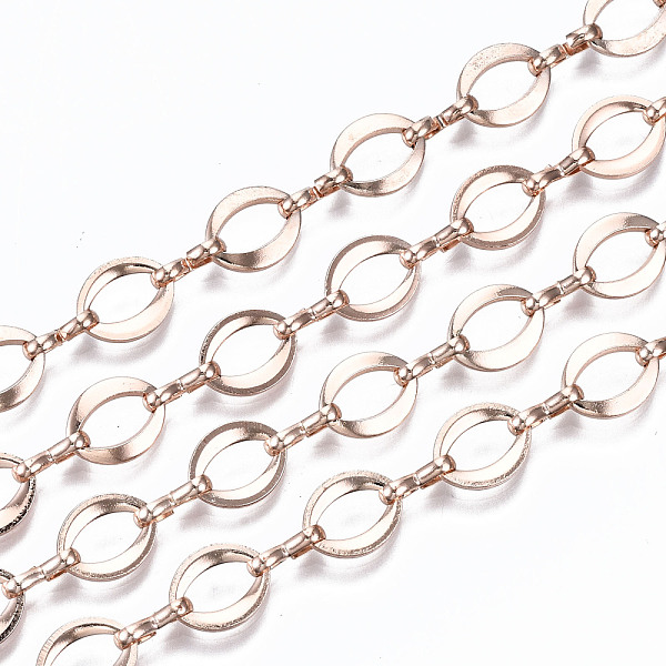 

PandaHall Brass Chains, Oval Link Chains, Unwelded, with Spool, Rose Gold, Oval: 9.5x7.5x1.3mm, Link: 7.6x1.4x3mm, about 16.4 Feet(5m)/roll...