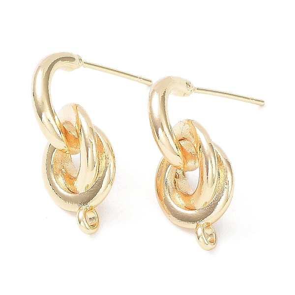 PandaHall Brass Stud Earring Finding, with Vertical Loop, Knot, Real 18K Gold Plated, 21x10mm, Hole: 1.6mm, Pin: 0.7mm Brass Twist