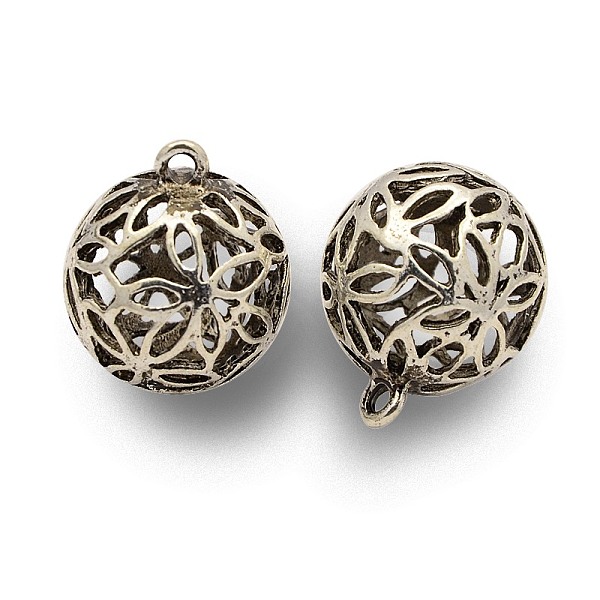 

PandaHall Tibetan Style Alloy Round Ball Hollow Pendants, Antique Silver, 30x25mm, Hole: 3mm Alloy Round
