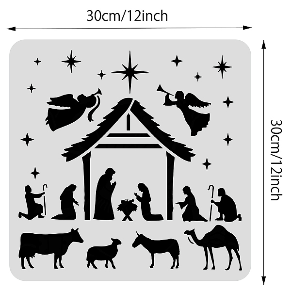 

PandaHall BENECREAT 30x30cm Nativity Manger Painting Stencil, Christmas Themed Pattern Square Plastic Drawing Painting Stencils Templates..., White