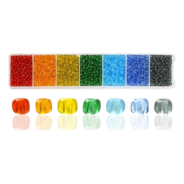 

PandaHall 1400Pcs 7 Colors Glass Seed Beads, Transparent, Round, 8/0, Mixed Color, 3mm, Hole: 1mm, 200pcs/colors Glass Multicolor