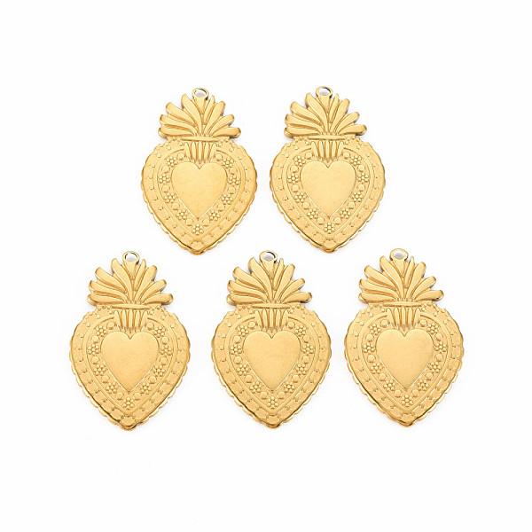 

PandaHall 201 Stainless Steel Pendants, Sacred Heart, Real 18K Gold Plated, 30x19x1.5mm, Hole: 1.4mm 201 Stainless Steel Heart