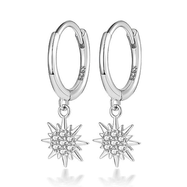 

PandaHall Rhodium Plated 925 Sterling Silver Micro Pave Cubic Zirconia Dangle Hoop Earrings, Star, with S925 Stamp, Platinum, 20mm Cubic..., Clear