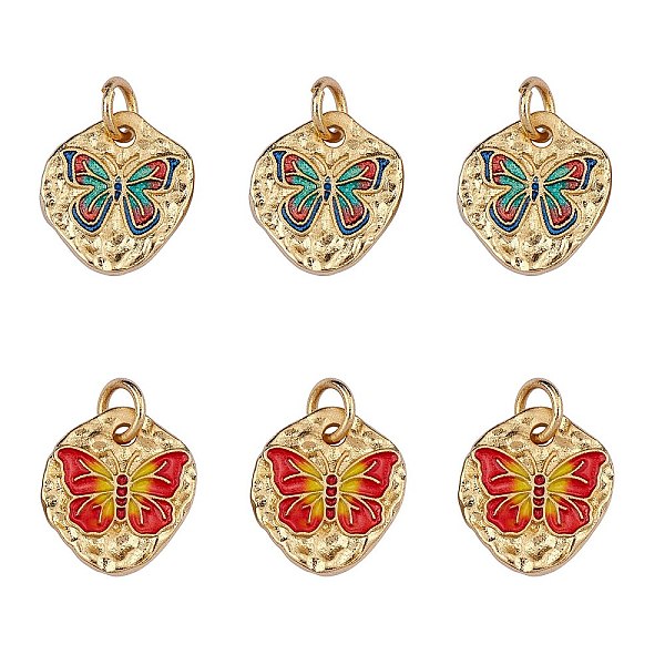 

PandaHall 6Pcs 2 Style Rack Plating Brass Enamel Pendants, with Jump Rings, Cadmium Free & Lead Free & Nickle Free, Flat Round with..., Multicolor