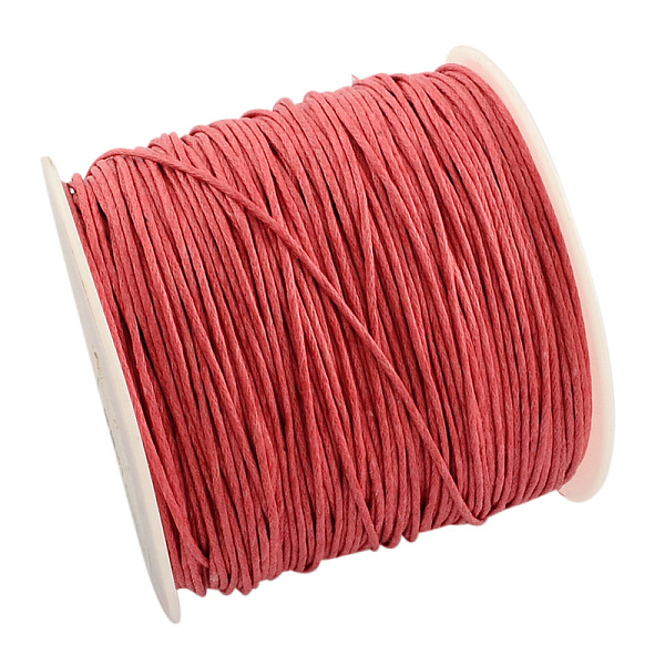 PandaHall Waxed Cotton Thread Cords, Light Coral, 1mm, about 100yards/roll(300 feet/roll) Waxed Cotton Cord Round Red