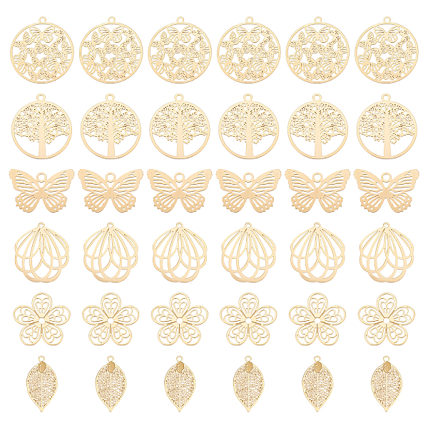 

PandaHall UNICRAFTALE 36Pcs 6 Style Gold Botanical Themed Pendant Stainless Steel Filigree Pendants Etched Metal Embellishments Flower...