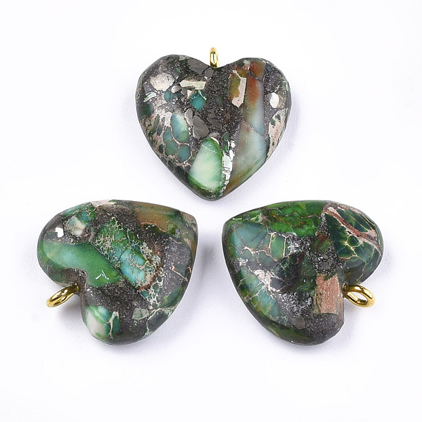 

PandaHall Synthetic Gold Line Regalite/Imperial Jasper/Sea Sediment Jasper Pendants, with Iron Findings, Heart, Golden, Green, 22x20.5x7mm...