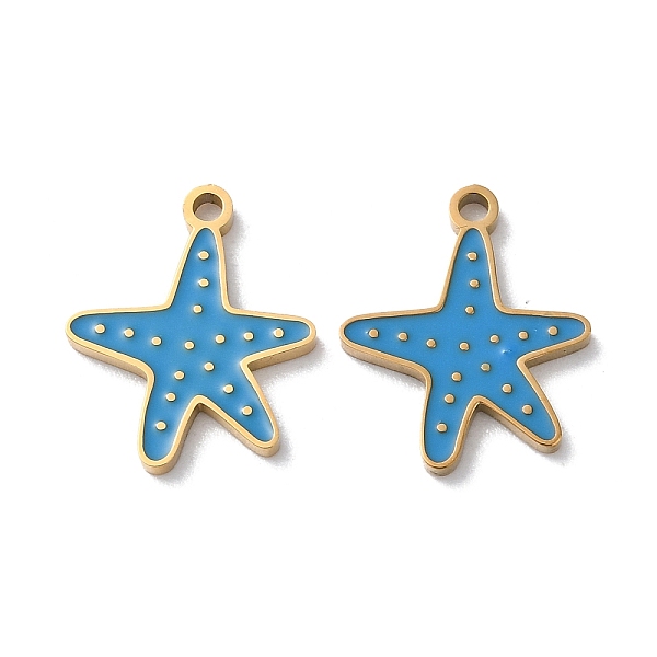 

PandaHall Ion Plating(IP) 304 Stainless Steel Pendants, with Enamel, Starfish Charm, Golden, 16x13x1.5mm, Hole: 1.5mm Stainless Steel+Enamel...