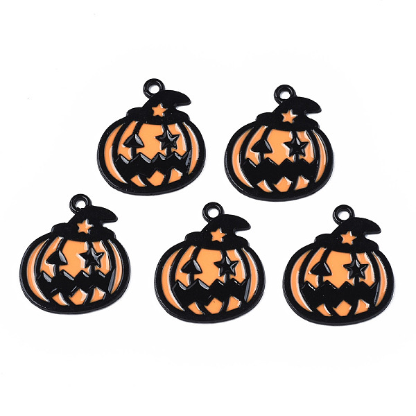 

PandaHall Spray Painted Alloy Enamel Pendants, Cadmium Free & Nickel Free & Lead Free, Halloween, Pumpkin, Black, 23x20x1mm, Hole: 1.8mm...