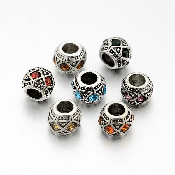 

PandaHall Antique Silver Plated Alloy Rhinestone European Beads, Large Hole Rondelle Beads, Mixed Color, 10x8mm, Hole: 5mm Alloy+Rhinestone..., Multicolor