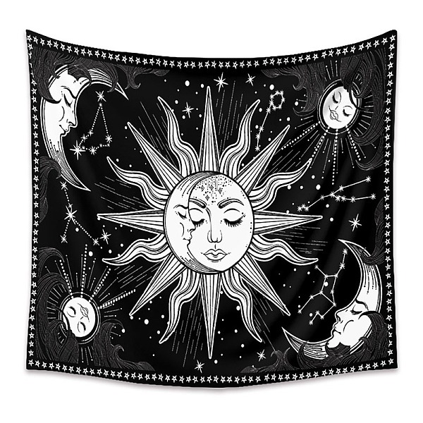 

PandaHall Polyester Tapestry Wall Hanging, Sun and Moon Psychedelic Wall Tapestry with Art Chakra Home Decorations for Bedroom Dorm Decor..., Black