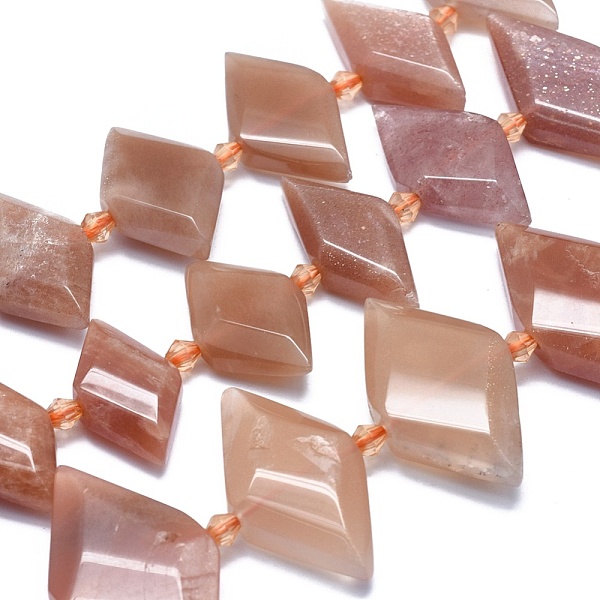 PandaHall Natural Sunstone Beads Strands, Faceted, Rhombus, 21~32x10~18x5~7mm, Hole: 0.6~0.8mm, about 20~25pcs/strand, 15 inch~15.7 inch...