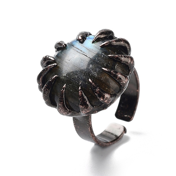 Flat Round Natural Labradorite Open Cuff Rings