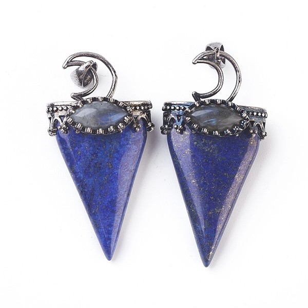 

PandaHall Natural Lapis Lazuli Big Pendants, with Brass Findings, Triangle, Antique Silver, 53~58x28~29x16~18mm, Hole: 5x7mm Lapis Lazuli..., Blue