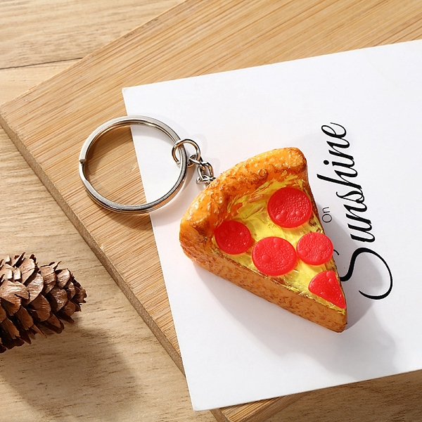 

PandaHall PVC Plastic Keychain, with Iron Key Rings, Pizza, Red, 5x3.8cm Plastic Food Red