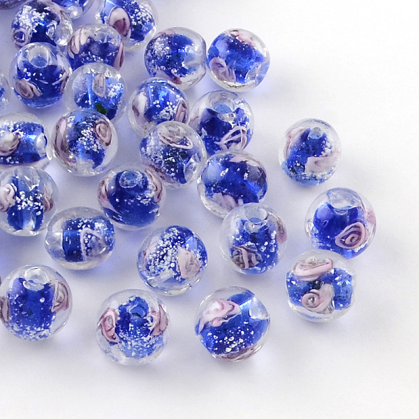 

PandaHall Handmade Luminous Inner Flower Lampwork Beads, Round, Blue, 12mm, Hole: 2mm Lampwork Round Blue
