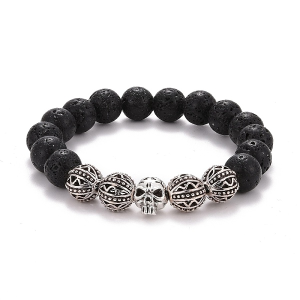 

PandaHall Natural Lava Rock Round Beads Essential Oil Anxiety Aromatherapy Stretch Bracelet for Girl Women Gift, Skull Alloy Beads Bracelet...