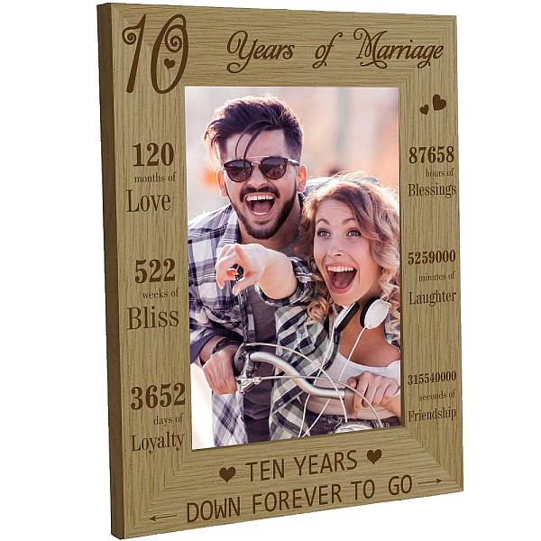 

PandaHall CREATCABIN 10 Years of Marriage Picture Frame Wood 10th Anniversary Photo Frames 4 x 6 Engraved Display Wooden Tabletop Postcard...