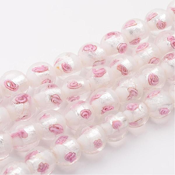 

PandaHall Handmade Silver Foil Lampwork Glass Beads, Inner Flower, Round, White, 11mm, Hole: 2mm Silver Foil Round White