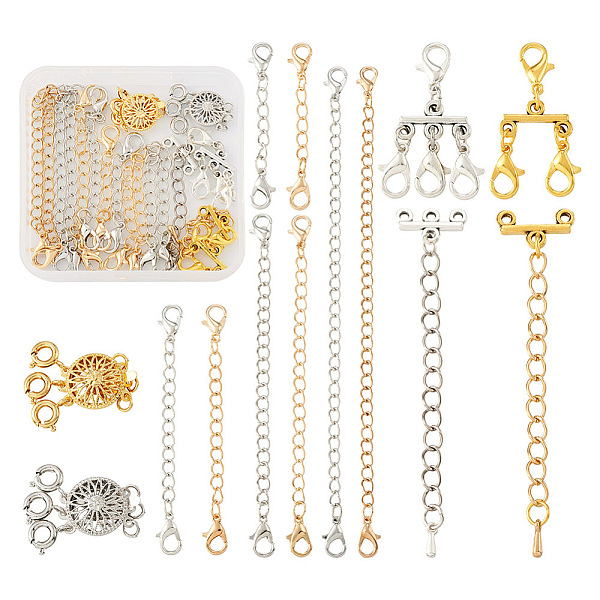

PandaHall 10Pcs 10 Styles Alloy Lobster Claw Claps, with 2 Sets 2 Colors Brass Box Clasps, Mixed Shapes, Mixed Color, 24~152x11x5.5mm, Hole...