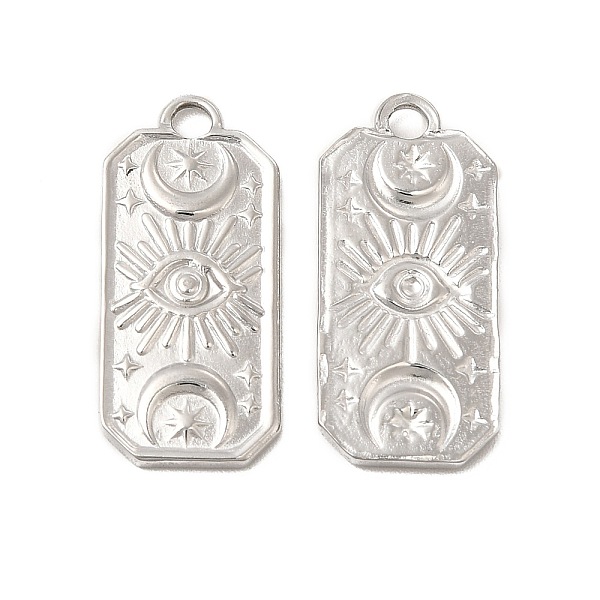 

PandaHall 304 Stainless Steel Pendants, Rectangle with Eye & Moon & Star Charm, Stainless Steel Color, 22.5x10.5x1.5mm, Hole: 2mm 304...