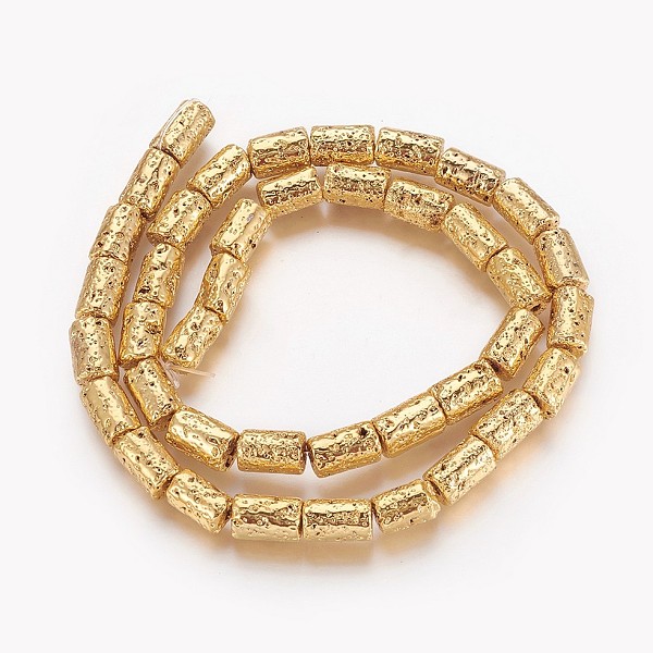 

PandaHall Electroplated Natural Lava Rock Beads Strands, Long-Lasting Plated, Column, Golden Plated, 6~6.5x8.5~10mm, Hole: 1.2mm, about...