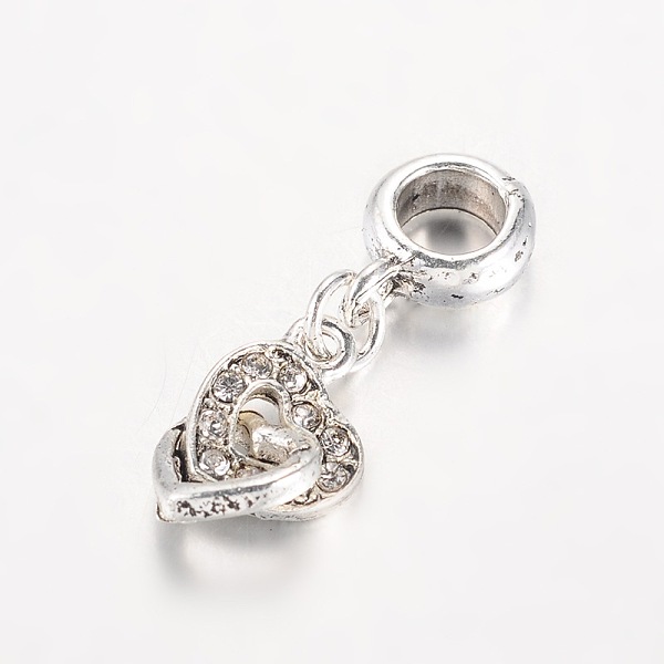 

PandaHall Heart Antique Silver Plated Alloy Rhinestone European Dangle Charms Large Hole Pendants, Crystal, 27x9x4.5mm, Hole: 5mm..., Clear