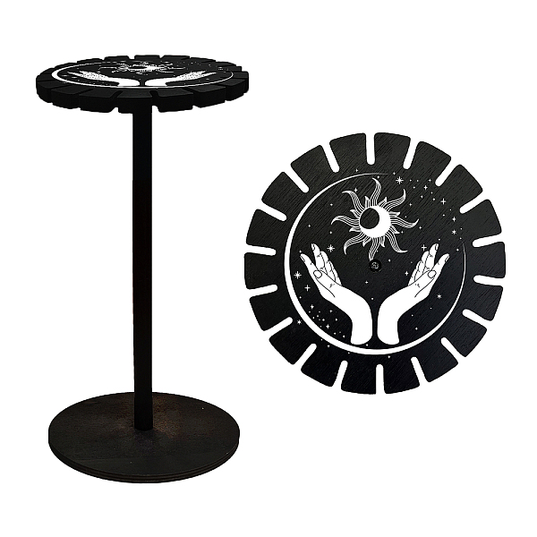 

PandaHall Wooden Wheel, Wooden Display Shelf, Black Holder Stand, Rustic Divination Pendulum Storage Rack, Witch Stuff, Moon Pattern, Wheel...