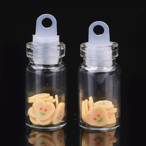 

PandaHall Handmade Polymer Clay Nail Art Decoration Accessories, with Glass Wishing Bottle and CCB Plastic Bottle Stopper, Heart with Smile..., Orange