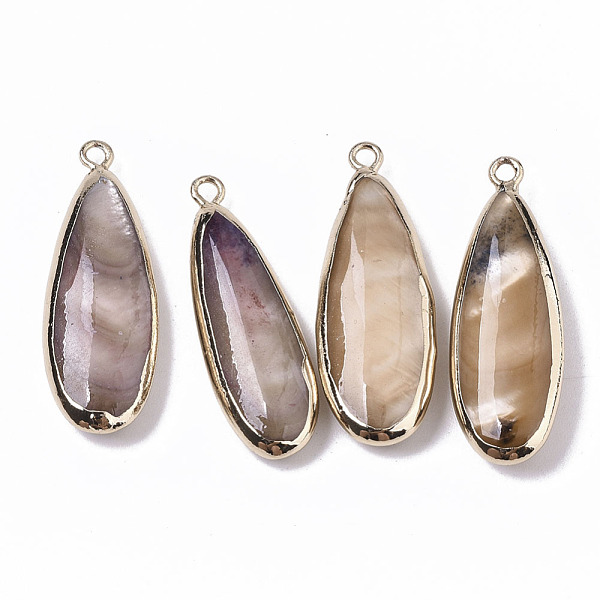 

PandaHall Natural Freshwater Shell Pendants, with Iron Loops, Edge Golden Plated, Dyed, Teardrop, Bisque, 31~33x10.5~12x5mm, Hole: 1.8mm..., Orange