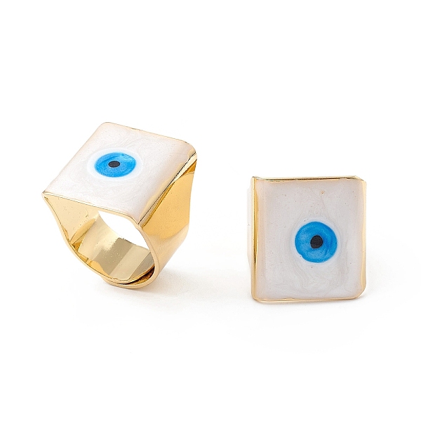 Square Enamel With Evil Eye Wide Band Finger Rings