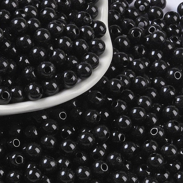 

PandaHall Opaque Acrylic Beads, Round, Black, 5x4mm, Hole: 1.6mm, about 12500pcs/500g Acrylic Round Black