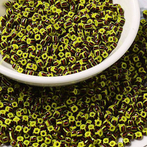 

PandaHall 8/0 Opaque Colours Seep Glass Seed Beads, Round Hole, Round with Stripe Pattern, Olive, 3~3.5x2~3mm, Hole: 1mm, about 450g/bag..., Green