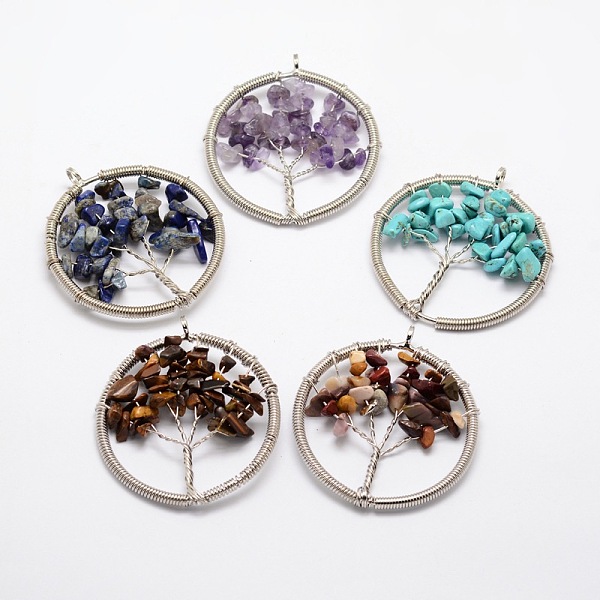 

PandaHall Tree of Life Natural & Synthetic Mixed Stone Bead Brass Wire Wrapped Big Pendants, Cadmium Free & Nickel Free & Lead Free...