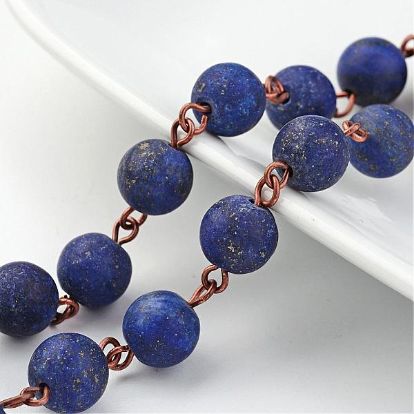 

PandaHall Handmade Natural Lapis Lazuli Beaded Chains, Unwelded, with Brass Eye Pin, Red Copper, 39.3 inch Lapis Lazuli