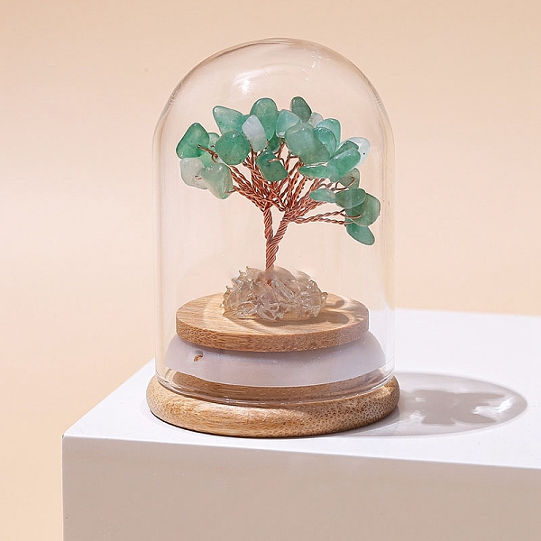 

PandaHall Natural Green Aventurine Chips Tree of Life Decorations, Mini Wooden & Glass Base with Copper Wire Feng Shui Energy Stone Gift for...