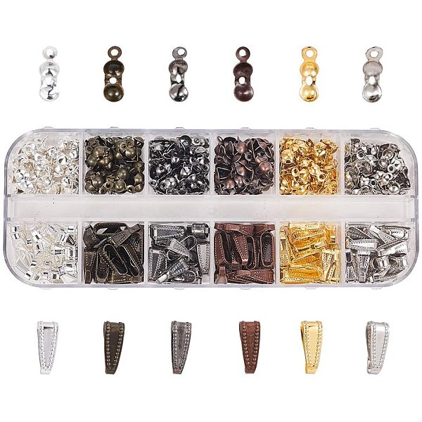 

PandaHall about 6 Color 300pcs Bead Tips Knot Covers Open Clamshell End Caps, 120pcs Snap on Bail Pinch Clip Pendant Clasps for Necklace...