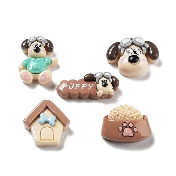 

PandaHall Opaque Resin Cabochons, Dog & House & Dog Food, Mixed Shapes, Mixed Color, 10~21x18~26.5x6.5~9.5mm Resin Dog Multicolor