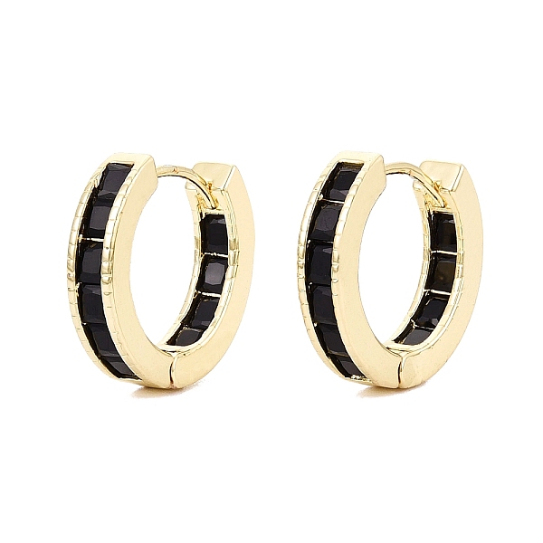 Boucles d'oreilles créoles en laiton serties de micro-pavés de zirconiums cubiques noirs pour femmes