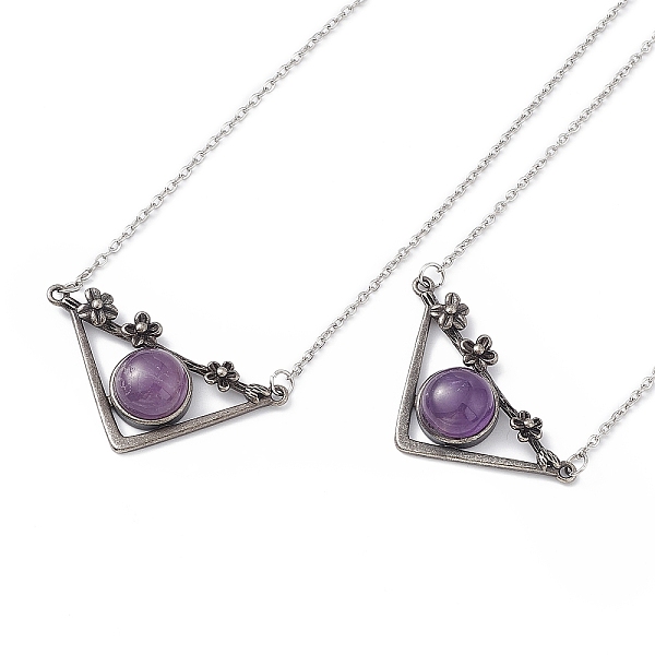 

PandaHall Natural Amethyst Triangle with Flower Pendant Necklace, Antique Silver & Platinum Brass Jewelry for Women, Cadmium Free & Lead...