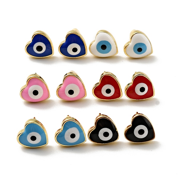 

PandaHall Heart with Evil Eye Enamel Stud Earrings, Gold Plated Brass Jewelry for Women, Cadmium Free & Lead Free, Mixed Color, 9.5x9.5mm..., Multicolor