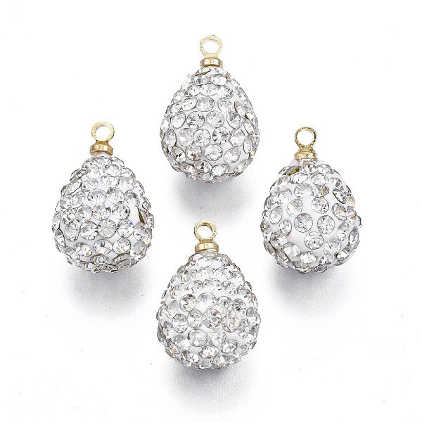 

PandaHall Polymer Clay Rhinestone Pendants, with Light Gold Plated Brass Loop, Cadmium Free & Lead Free, Teardrop, Crystal, PP12(1.8~1.9mm)..., Clear