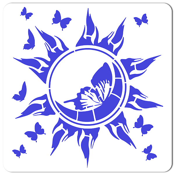 PandaHall GORGECRAFT Large Sun Stencil Energy Stencils for Painting on Wood 12x12 Inch Reusable Butterfly Stencils Plastic Decoration...
